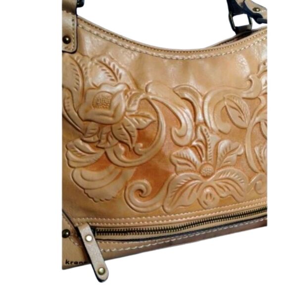 Krona 100% vinyl, 100% polyester lining, tooled purse bag satchel - Picture 4 of 11